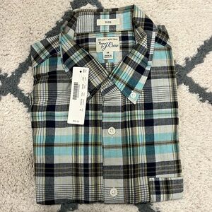 J. Crew woven Indian Madras Button down shirt Medium Slim Gray Aqua New with tag